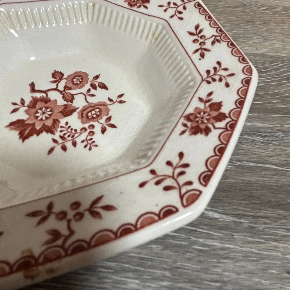 Independence Ironstone 1776 Octagon‎ Bowl Red Floral Pattern Made in Japan